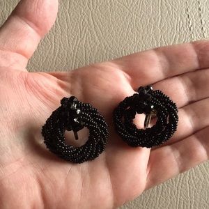 VTG BEADED BLACK WREATH EARRINGS